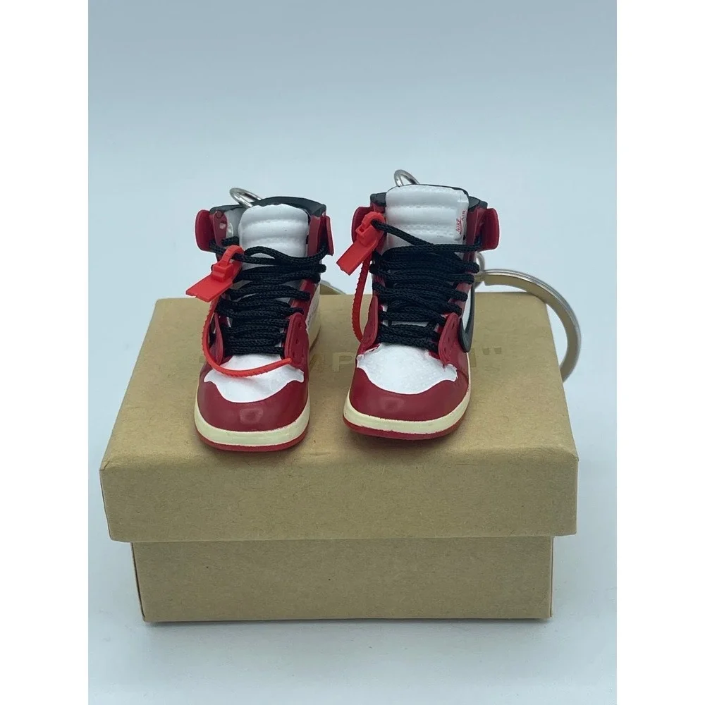 (2) Chicago Off White Nike Air Jordan I Keychain with box OG Red White High